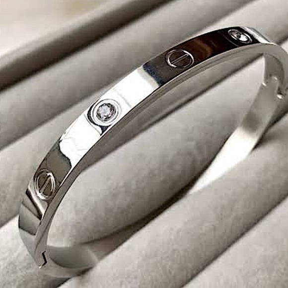Silver Love Screwdriver Platinum Bangle Bracelet With Stones - Picture 1 of 5